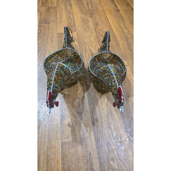 Set Of 2 Handmade Beaded Wire Chicken Baskets For Decor Or Storage - Picture 3 of 12